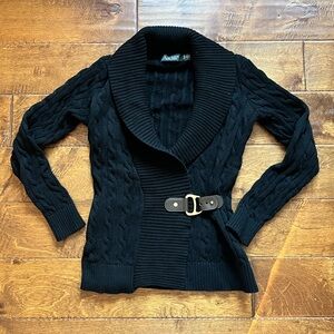 Ralph Lauren Black Cable Knit Sweater with Buckle